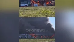 Digjen dhjetëra autobusët e linjave urbane në sektorin Rinia në Durrës, tymi "pushton"  gjithë zonën