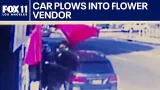 Car crashes in downtown LA vendors