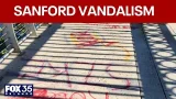 Graffiti scribbled on historic Sanford theater, Riverwalk