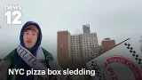 Жители Нью-Йорка превратили коробки из-под пиццы в санки, пока город покрыт снегом | News 12