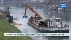 Pavia, i lavori sulla sponda di via Milazzo spingono a valle la casa galleggiante del Club Vogatori