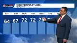Slightly cooler Saturday, then warmer Sunday and next week